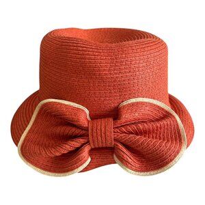 D&Y Orange Paper Straw Cloche Hat with Oversized Bow Summer Sun Hat